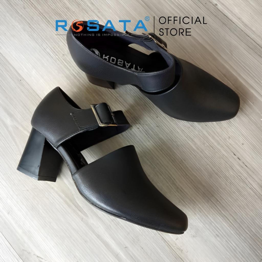 Giày boot ROSATA RO224 bốt nữ cổ thấp mũi nhọn quai cài khóa ngang dây to gót cao 7cm màu đen xuất xứ Việt Nam - Đen