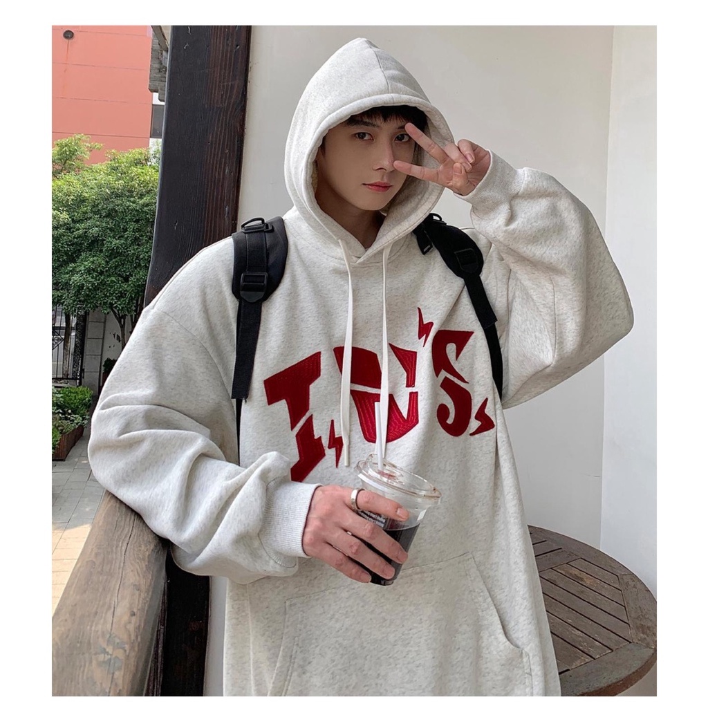 Hoodie họa tiết in IVS chất nỉ bông cao cấp dày dặn 2 màu đen, xám chuẩn from unisex nam nữ hình thật