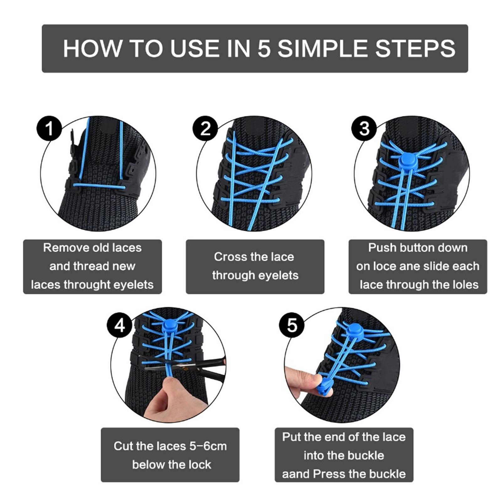 2xNo Tie Elastic Shoelaces Lock Laces Fastening Shoe Strings Black