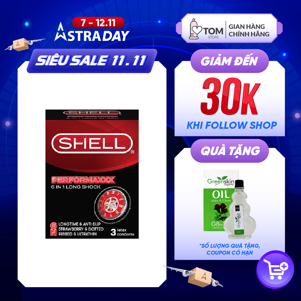 Bao cao su Shell Performaxxx 6 in 1 - Kéo dài thời gian - Hộp 3 cái