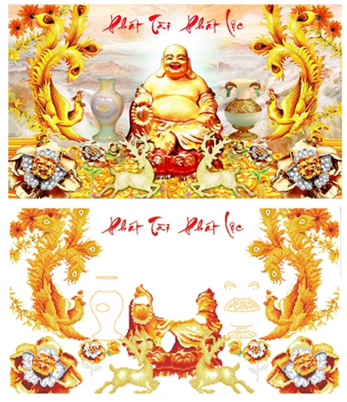 Tranh đính đá phát tài phát lộc VS132 - 88 x 53 cm - chưa đính