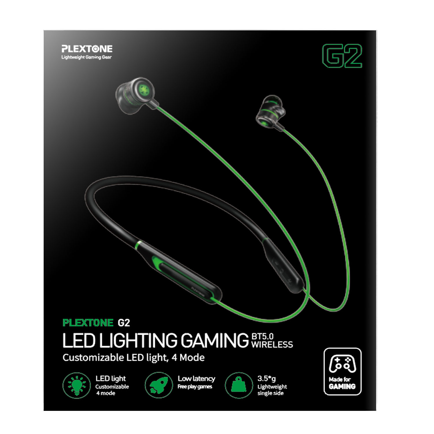 Tai Nghe Bluetooth Gaming Plextone G2, Có Đèn Led, Độ Trễ Thấp 65ms - Hàng Chính Hãng