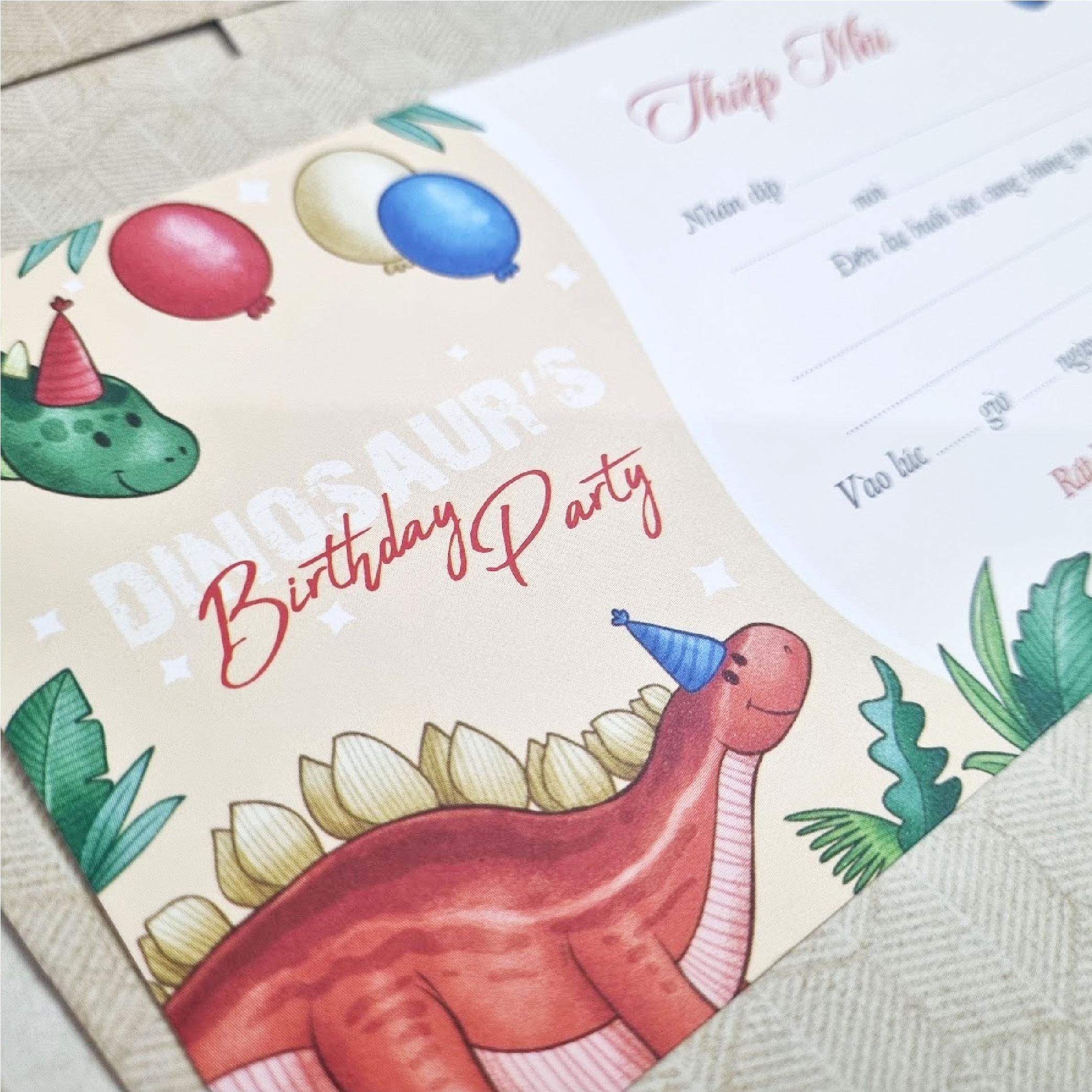 Bộ 10 Thiệp Mời Sinh Nhật Khủng Long 10x20 cm