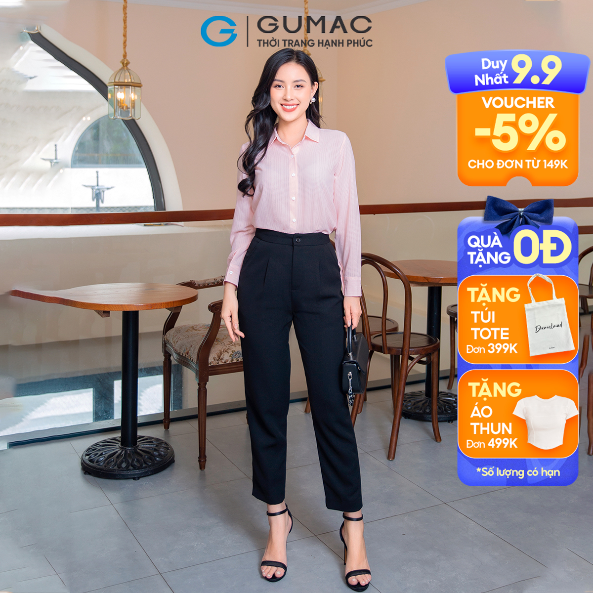 Quần tây nữ ống đứng chiết ly túi xéo công sở thanh lịch tôn dáng GUMAC QD09048