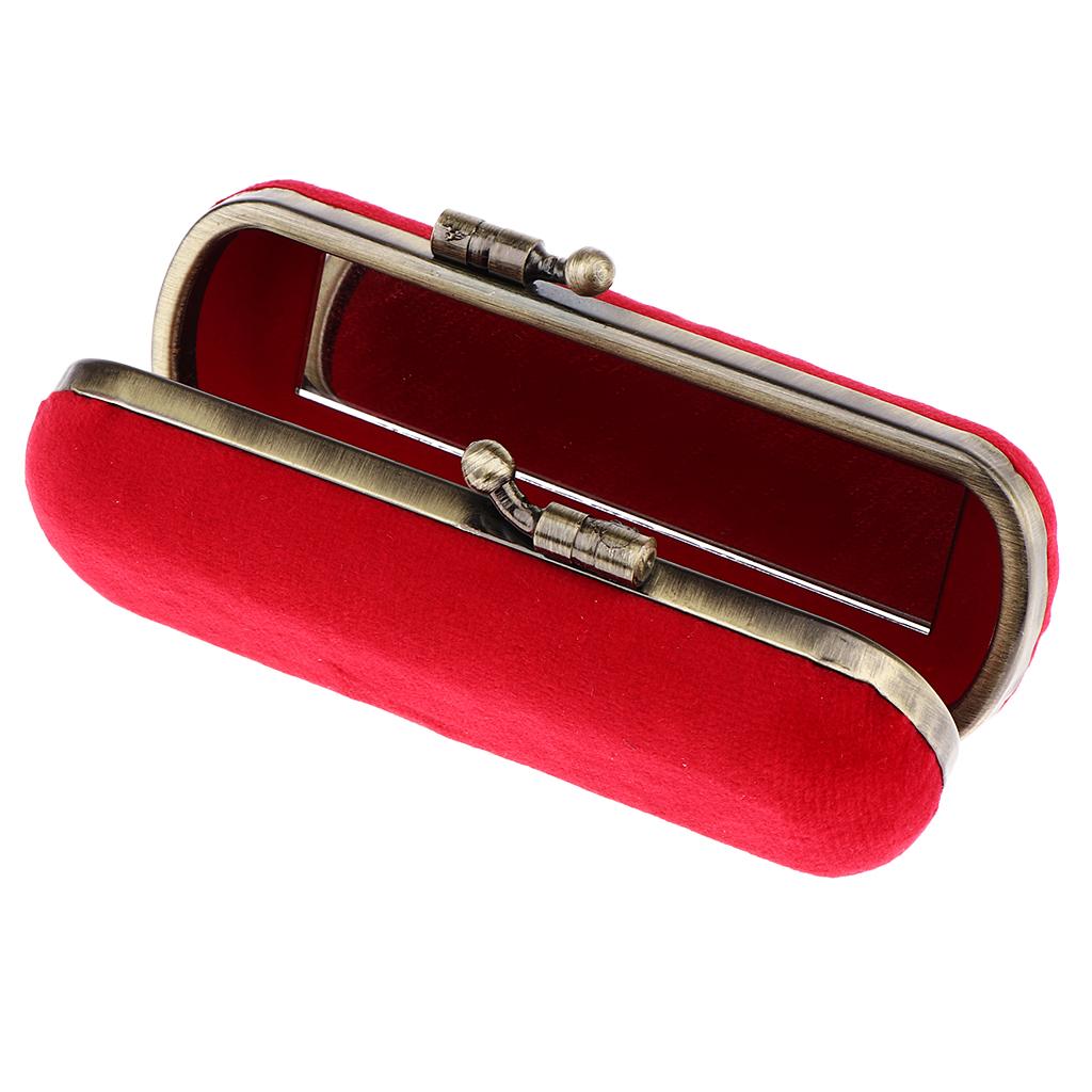 Lipstick Holder Makeup Case Storage Box Mirror Purse Pocket Red