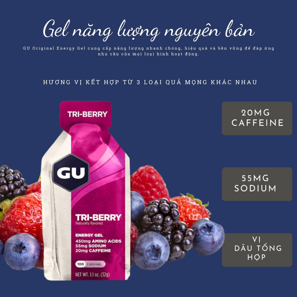 Gu Gel Energy Vị Tri-Berry - Gel Năng Lượng Hỗ Trợ Đạp Xe Chạy Bộ