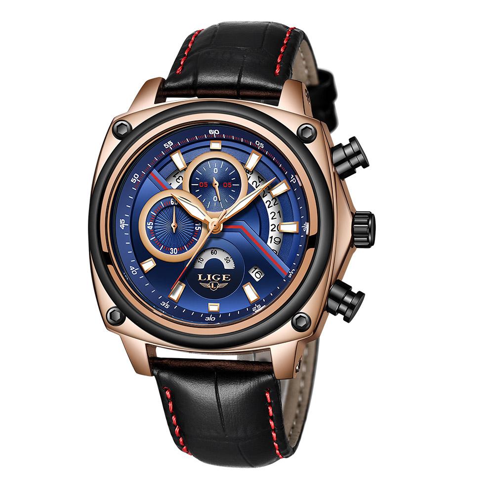  Đồng hồ nam LIGE 9891 Quartz thời trang sang trọng,thể thao  bằng da không thấm nước