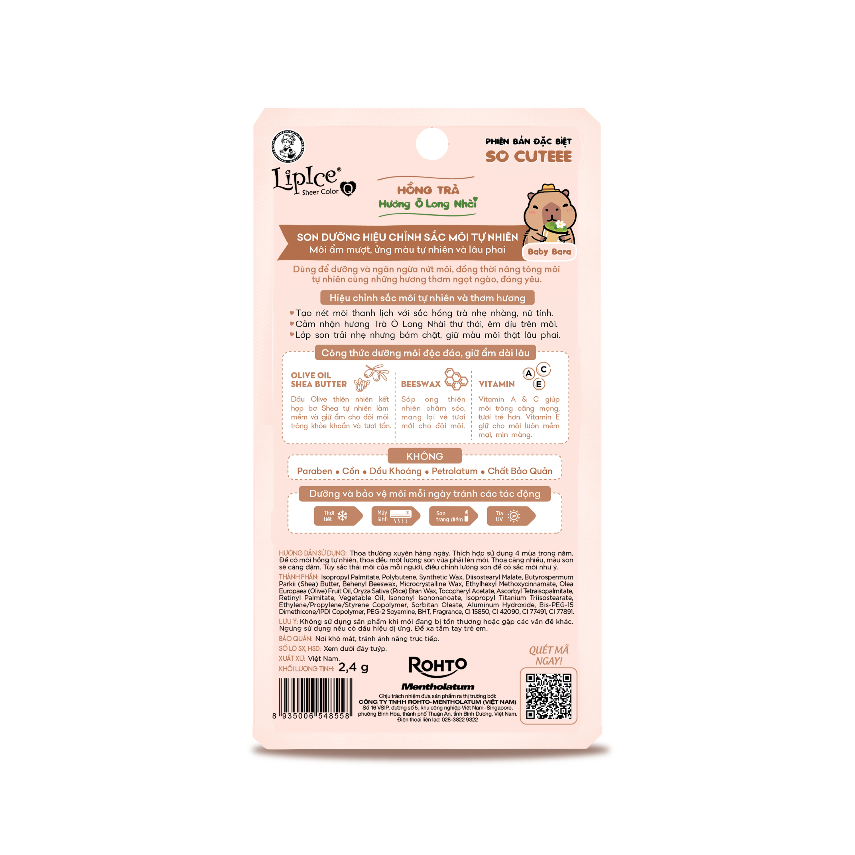 Son dưỡng có màu hiệu chỉnh sắc môi tự nhiên LipIce Sheer Color Q 2.4g Ô Long Nhài - Hồng Trà