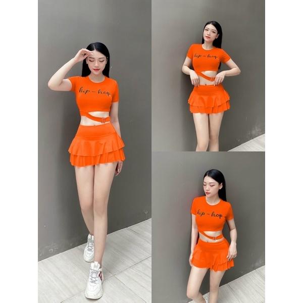 Set bộ váy 2 tầng áo croptop hiphop tập nhảy aerobic, Zumba, khiêu vũ, trang phục biểu diễn, đi bơi,đi biển nữ