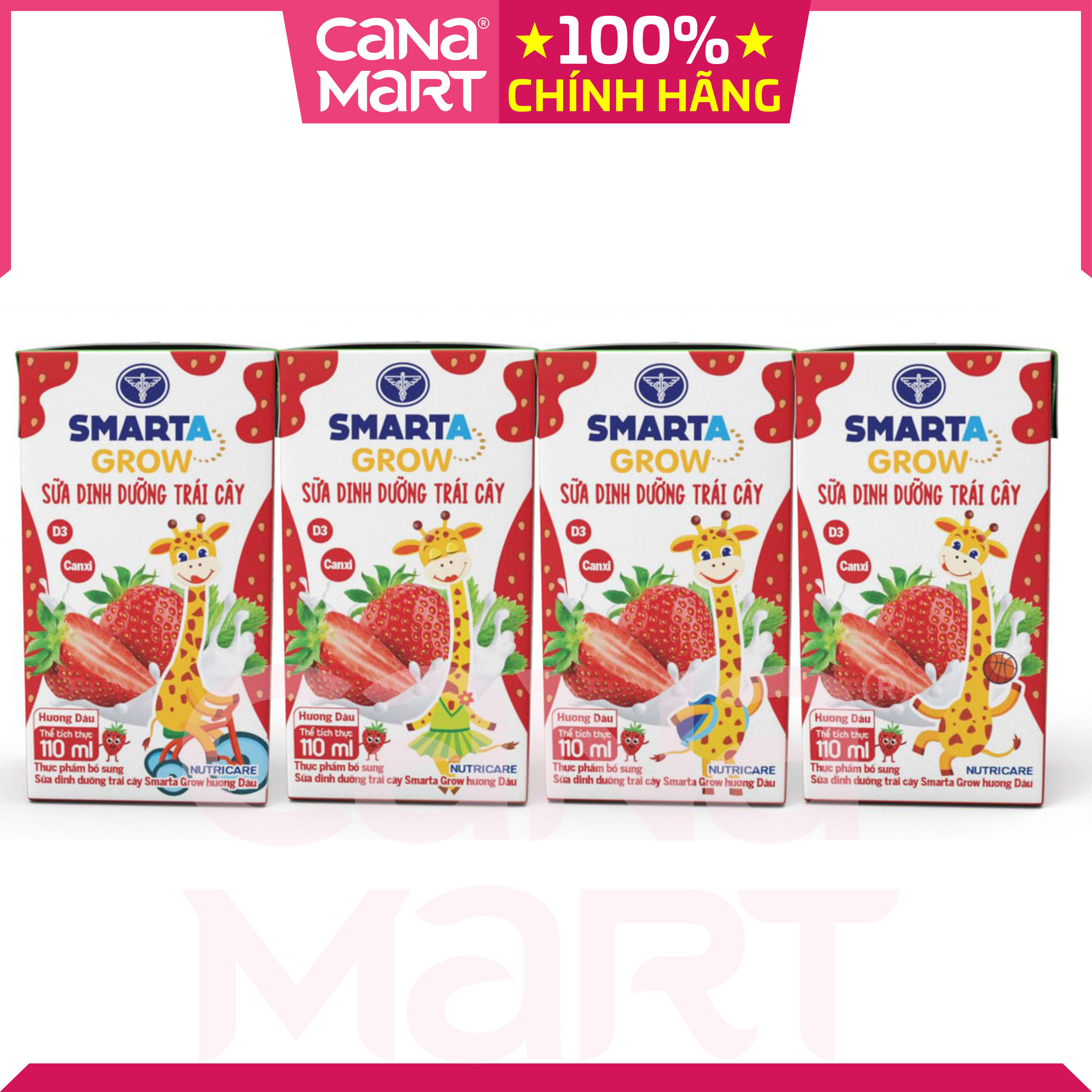 Thùng sữa nước trái cây Nutricare Smarta Grow (vị dâu) dinh dưỡng cho trẻ thấp còi (110ml)