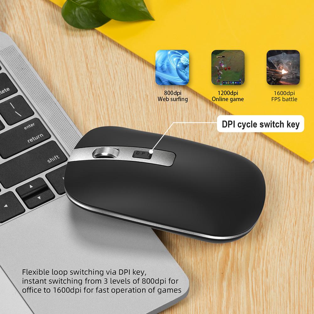 Chuột không dây HXSJ M50 Chế độ kép 2.4G dùng trong văn phòng với DPI có thể điều chỉnh cho máy tính xách tay PC - Màu bạc