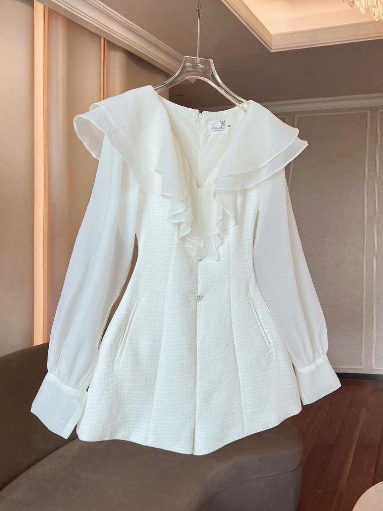 Jum nữ thiết kế dự tiệc cổ V phối tơ sang chảnh Set liền thân đùi dài tay HN Clothing J9 BY JO