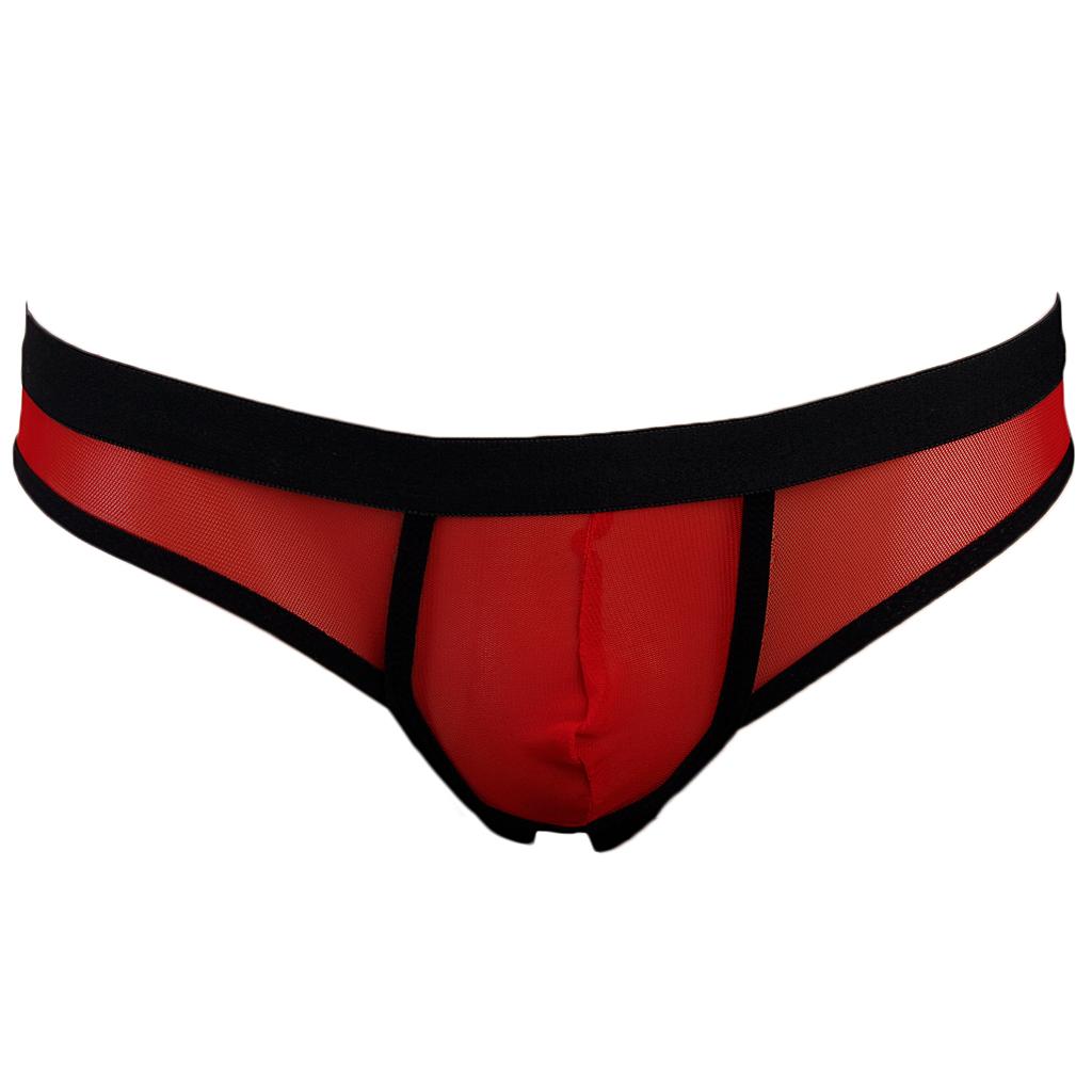 Sexy Mens Mesh Stretch Pouch Thong Back Open Underwear G-string Panty Red