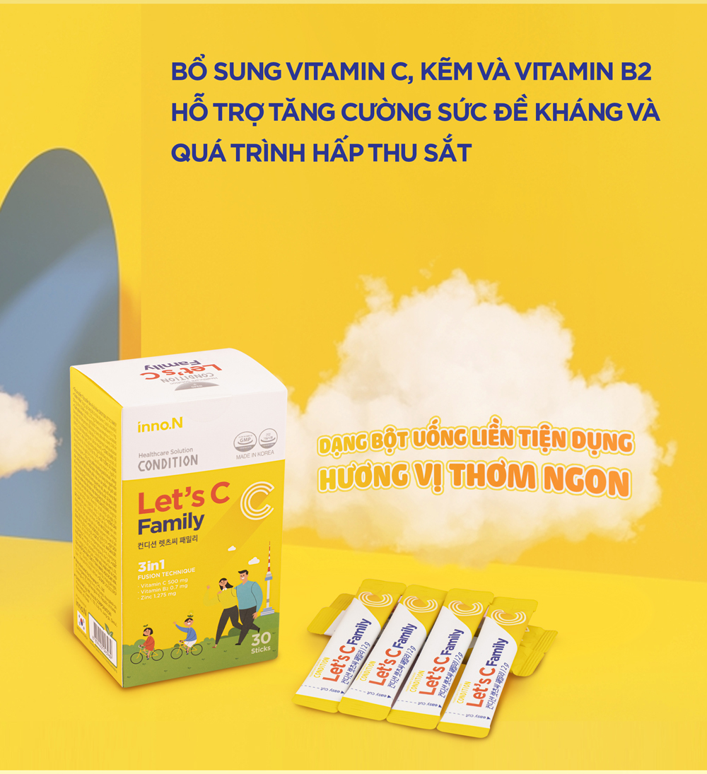 [Kolmar]Thực phẩm bảo vệ sức khỏe CONDITION LET’S C FAMILY Bổ sung Vitamin C, Kẽm và Vitamin D - Hộp 30 gói