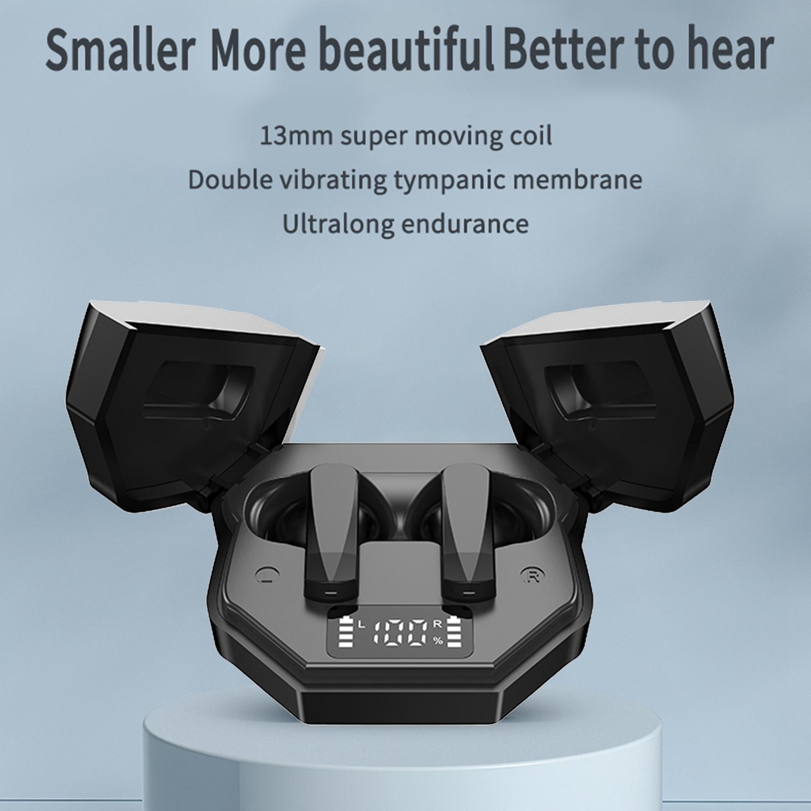 Bluetooth 5.2 Earbuds Earphone Built in Mic Headset Gaming Phones Black