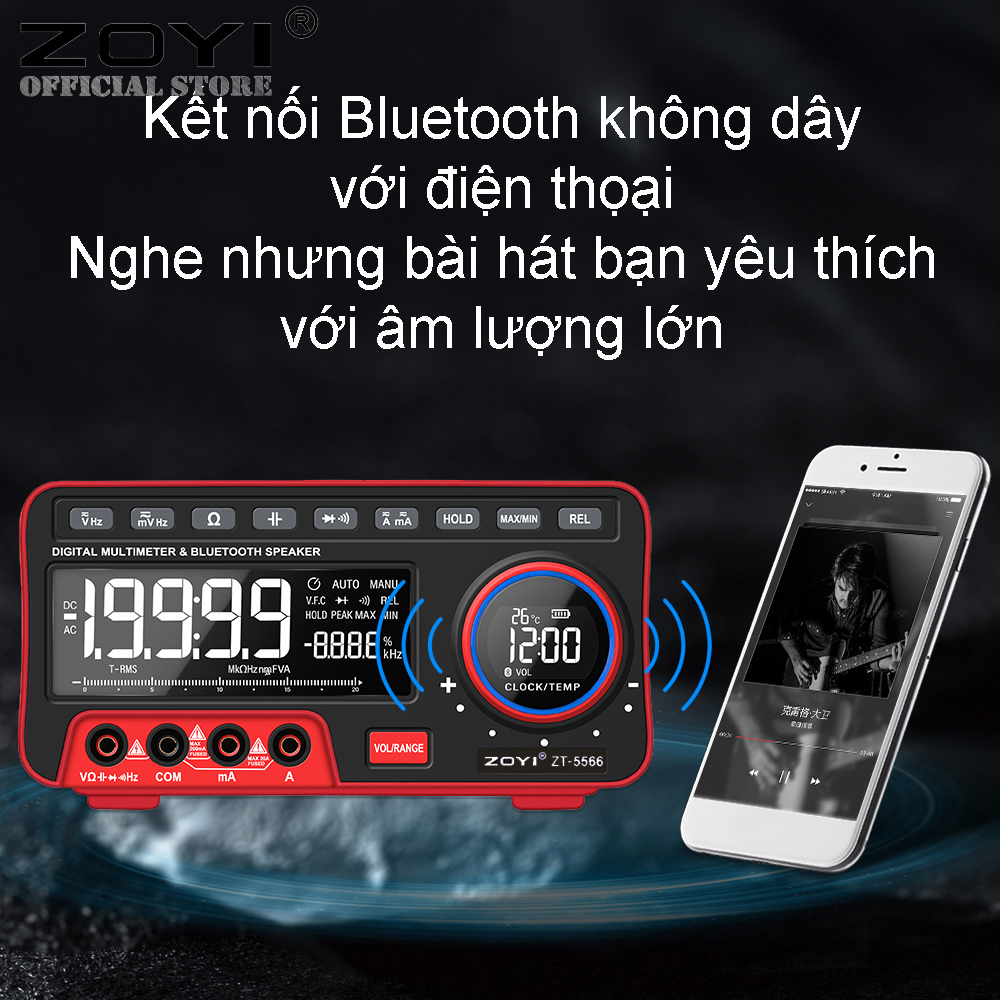 Đồng Hồ Đo Điện Vạn Năng Điện Tử Zoyi ZT-5566, Đo Điện Đa Năng 19999 Số Đếm, Mới Nhất 2020 Có Loa Bluetooth Không Dây Đo Điện Trở Cách Điện, Điện Áp AC DC - Hàng Chính Hãng