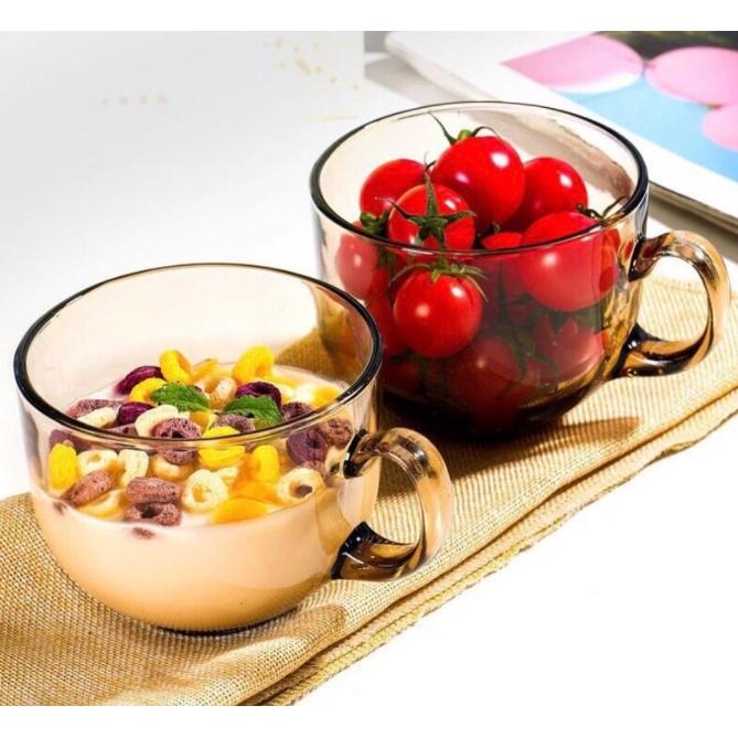 Set 2 Cốc Ly Thuỷ Tinh Hổ Phách Màu Nâu Vàng Chịu Nhiệt 480 Ml Dùng Để Ăn Sáng - Ngủ Cốc Tiện Lợi