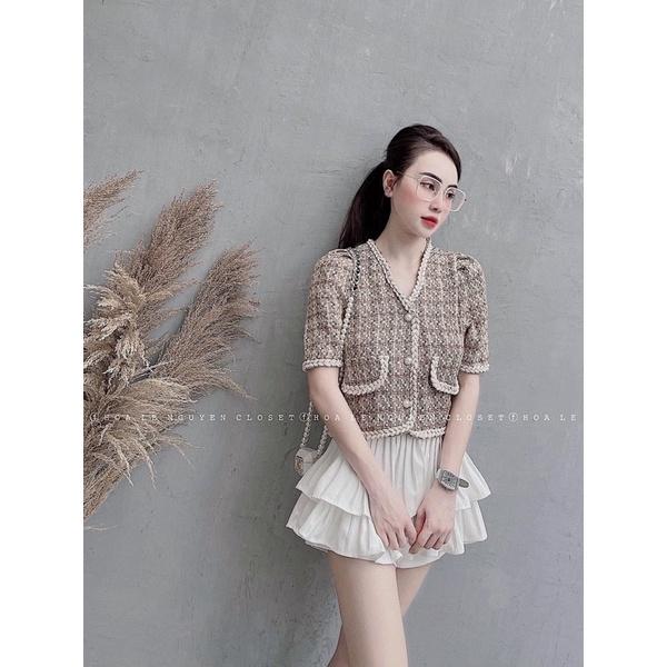 Áo Dạ Tweed Tay Cộc Viền Thừng, Áo Dạ Dáng Ngắn Siêu Xinh Có Ảnh Thật Kèm Video