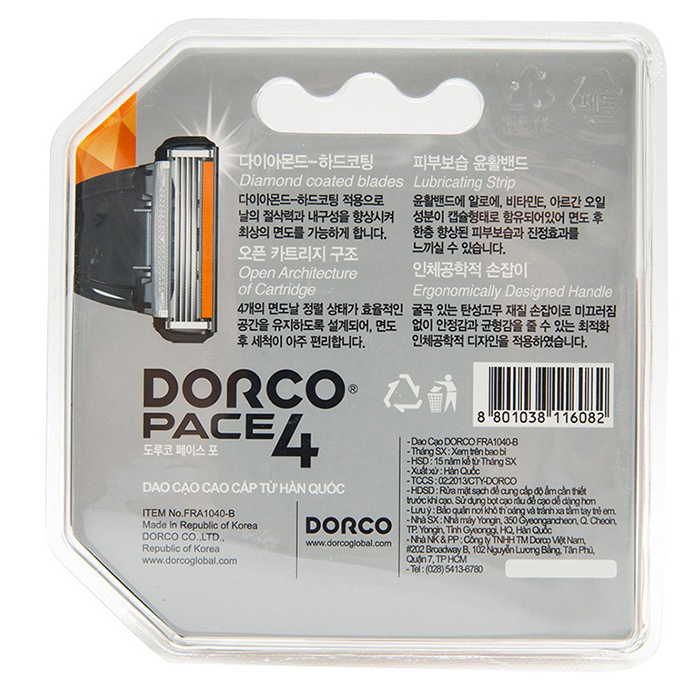 Vỉ 04 Đầu Cạo Râu 4 Lưỡi Dorco Pace 4 FRA 1040-4B + Tặng Dao Cạo Râu 4 Lưỡi Dorco Pace 4 FRA 1000