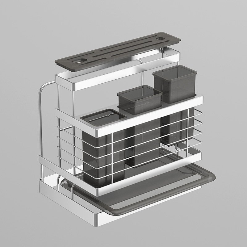 Kệ Để Dao Thớt Kèm 3 Ống Đũa GIHOME Inox 304 Có Khay Hứng Nước Dễ Vệ Sinh