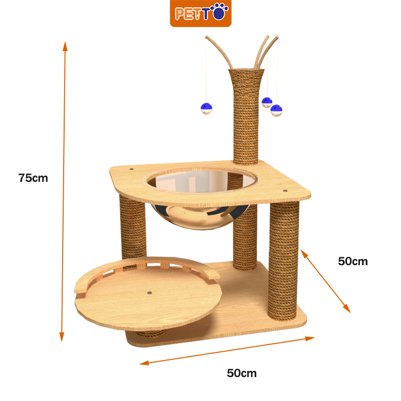 Trụ cào móng cho mèo bằng gỗ kèm lồng kính xinh xắn CT044