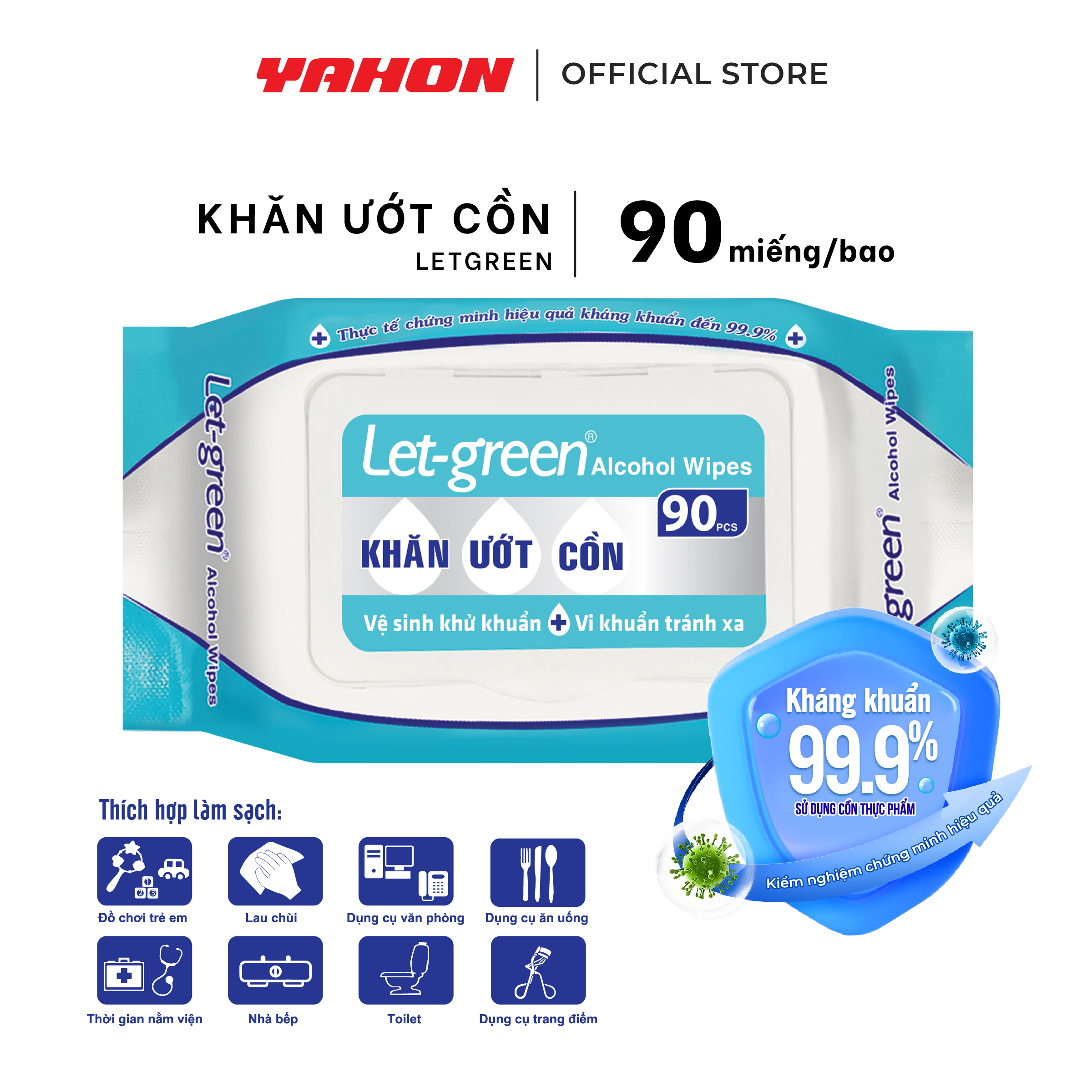 Combo Khăn Ướt Cồn LET-GREEN 90 Miếng/Bao