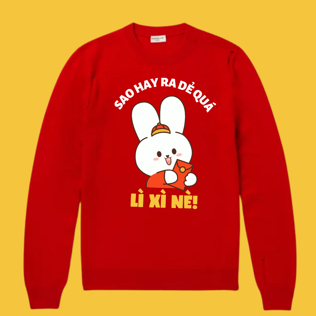 Áo sweater đỏ đón Tết 2023 hình thỏ New Year tay dài cryaotic10