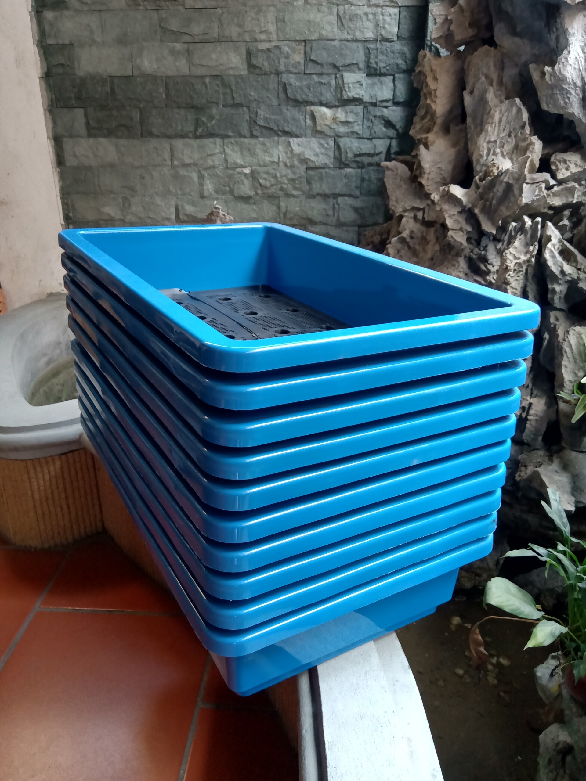 Combo 10 chậu trồng rau thông minh 2 đáy màu xanh 67x43x15 cm