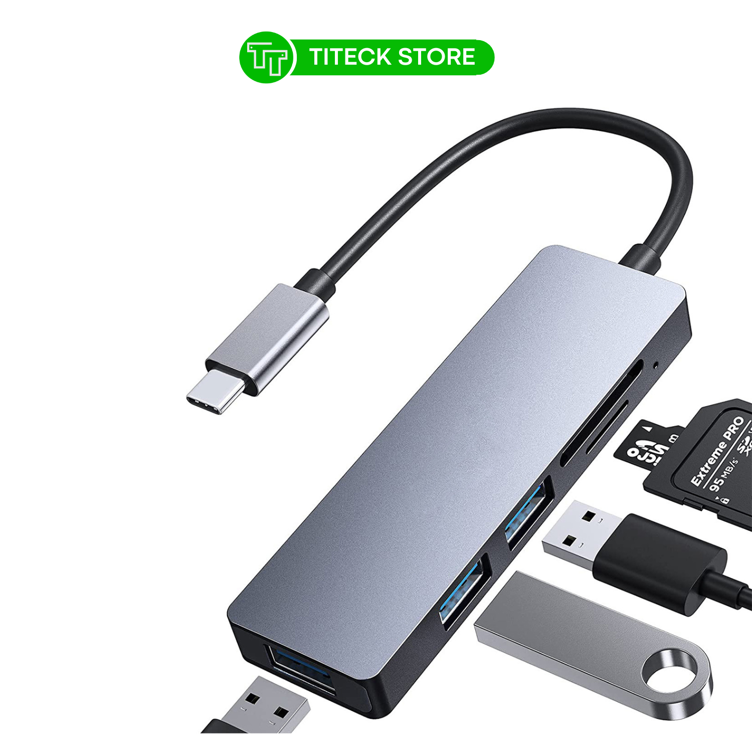 HUB Type c ra 3 cổng USB, SD, TF 5 trong 1 kết nối chuột, bàn phím, usb, thẻ nhớ máy ảnh vỏ nhôm cao cấp