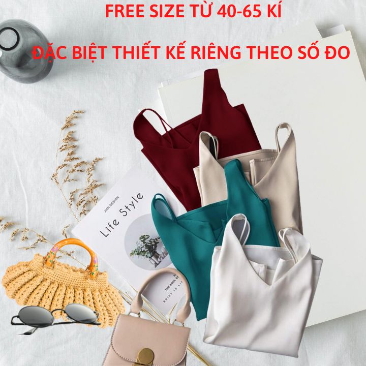 Áo Hai Dây Cổ Tim Mặc Trong Vest blazer kiểu nữ freesize Vải Lụa Satin Mịn ,Thoáng Mát New Design AO0003