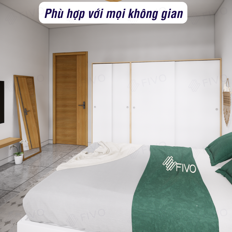 Tủ Quần Áo Gỗ Cửa Trượt Sang Trọng FIVO FC31 Nội Thất Lắp Ráp Dễ Dàng Tiện Lợi, Thiết Kế Chia Ô Tăng Diện Tích Để Đồ