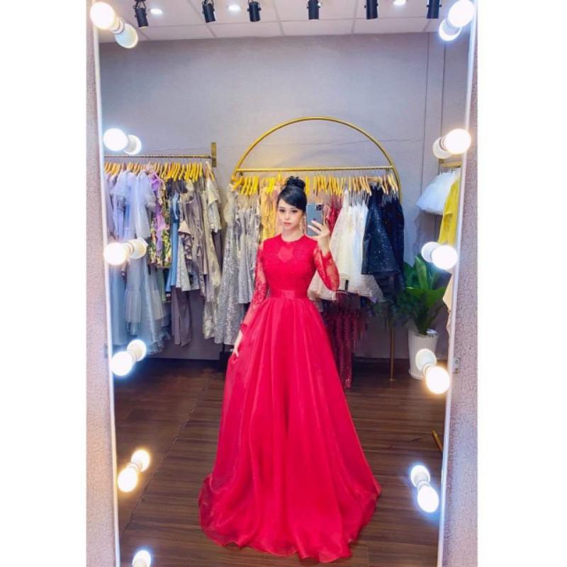 Đầm maxi voan kiếng phối tay ren