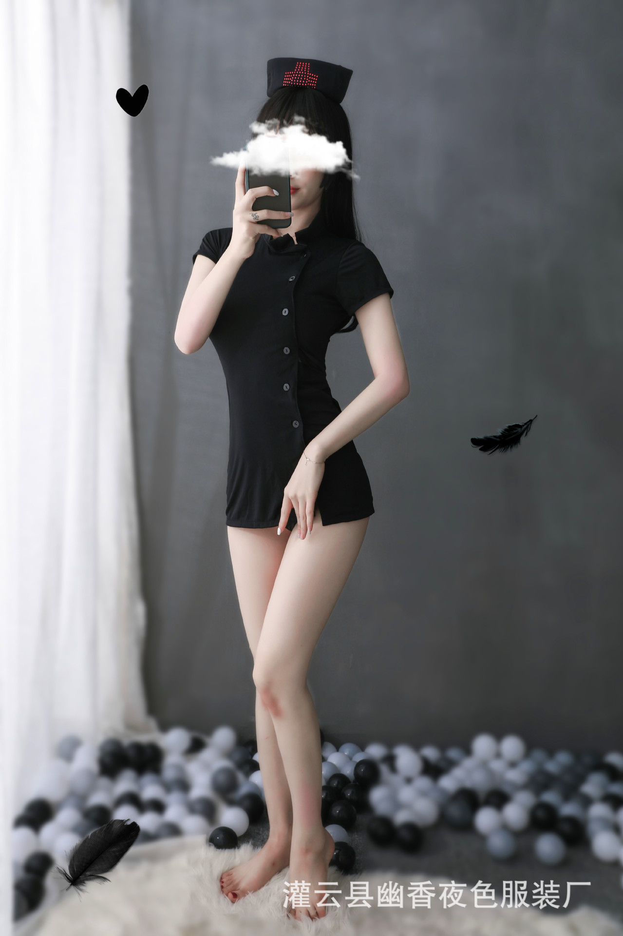 Váy ngủ kiểu y tá vô cùng sexy kèm mũ y tá và quần lót lọt khe VN17 (tặng thêm 1 quần lót lọt khe đính hạt sexy), Đầm ngủ cosplay gợi cảm, Freesize