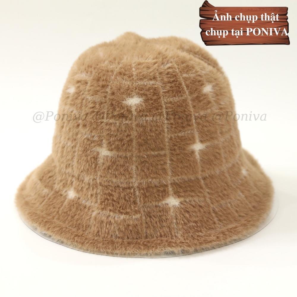 Mũ bucket ️ Nón tai bèo vành cụp vải lông mịn phối caro Thời trang PONIVA phong cách Hàn Quốc siêu xinh siêu hot