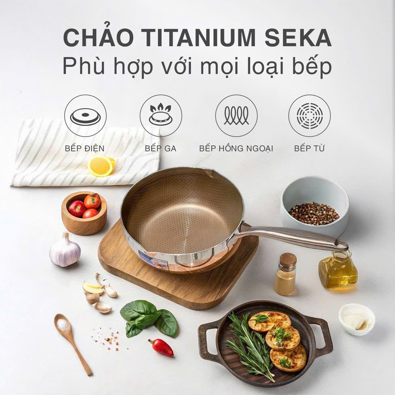 (Model New ) Chảo Sâu Lòng 7 Lớp inox316 TITANIUM SEKA 316S 22cm - 316M 24cm - 316L 26cm - Hàng Chính Hãng