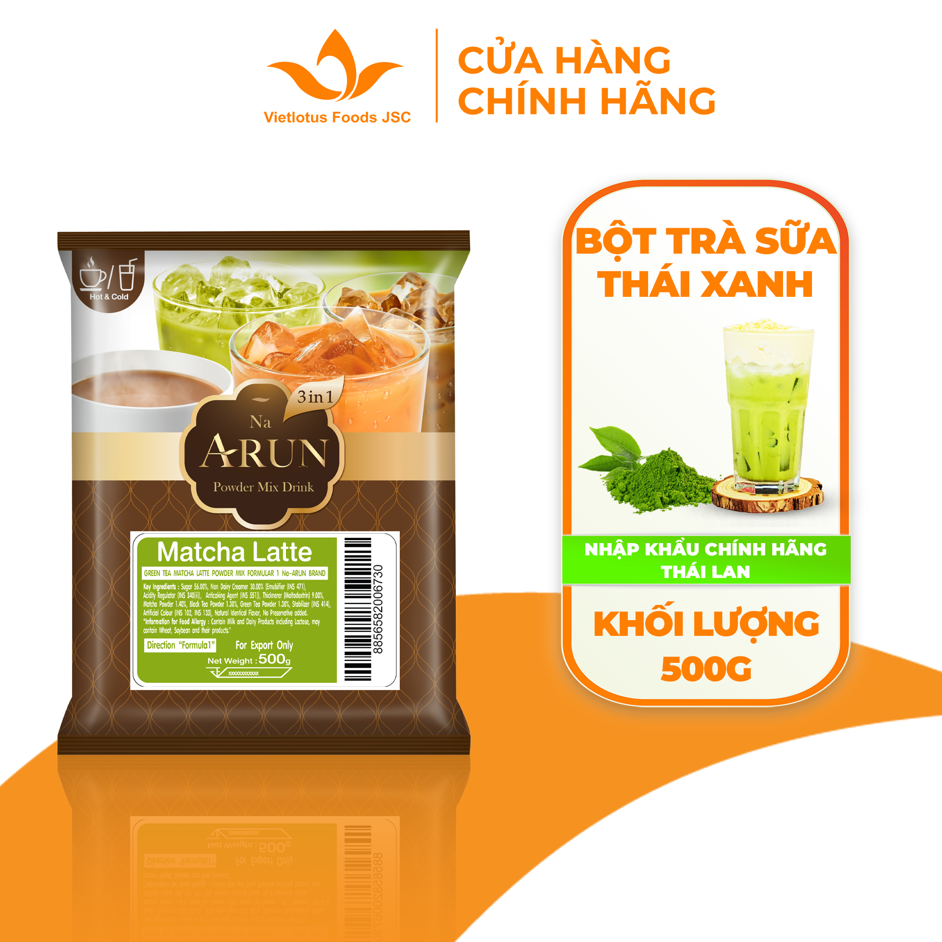 Bột Trà Sữa Thái Xanh Na Arun túi 500G pha đủ 40 Ly - Hàng nhập khẩu chính hãng Thái Lan
