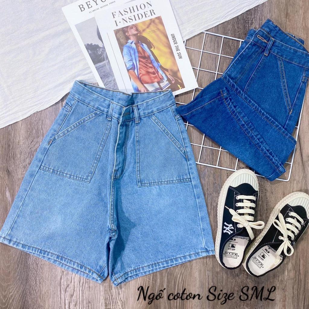 Quần đùi nữ jean lưng cao ống rộng bò cạp cao HINH CHỤP THẬT