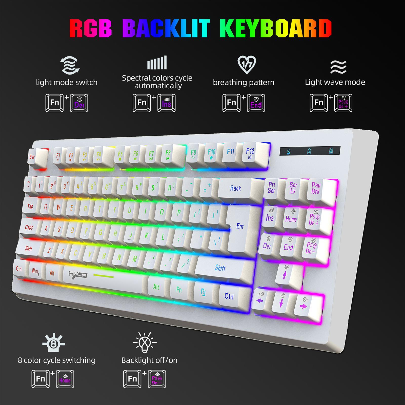 87 keys Wireless keyboard compact RGB Backlight Black