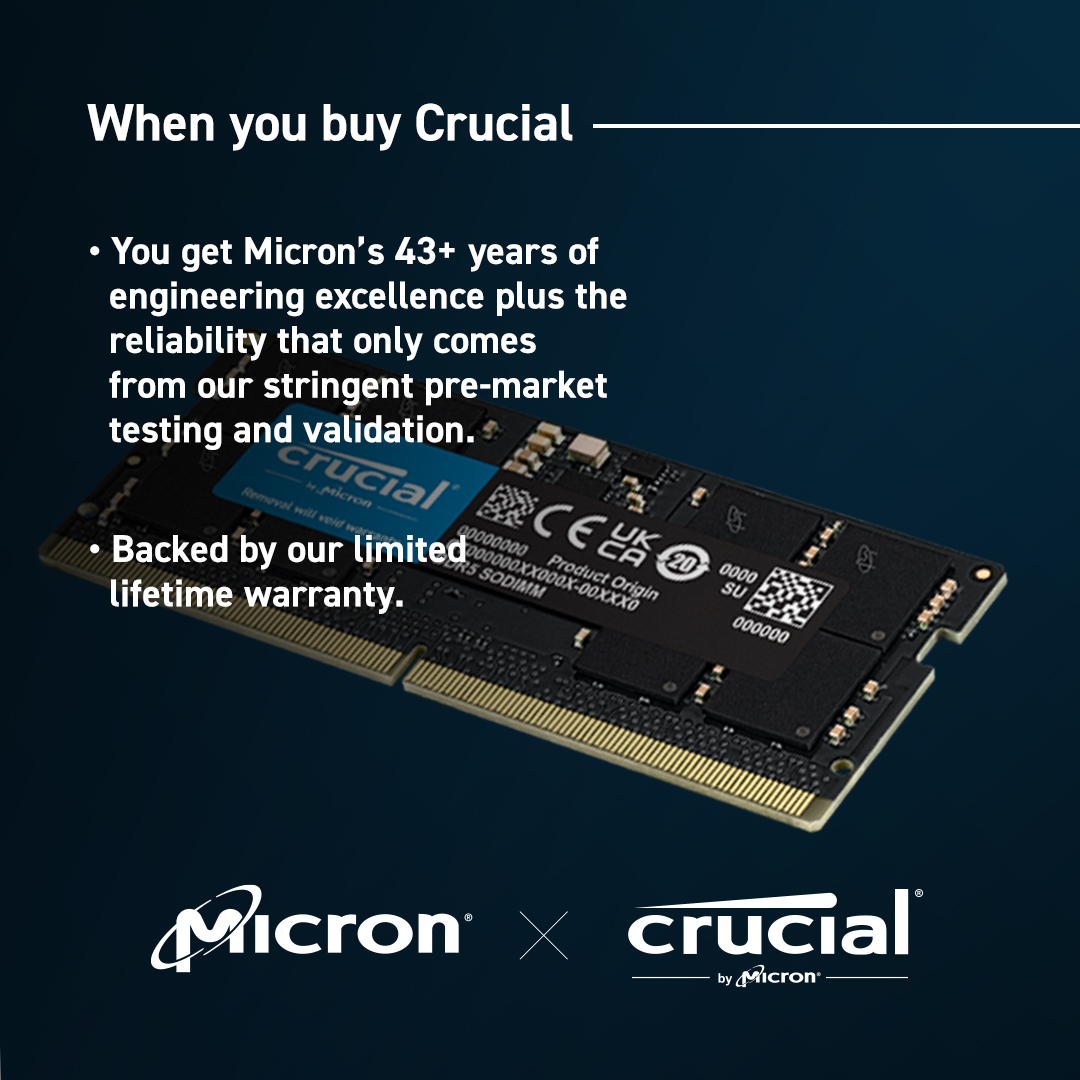 Ram Laptop Crucial DDR5 16GB Bus 5200 - CT16G52C42S5 - Hàng chính hãng