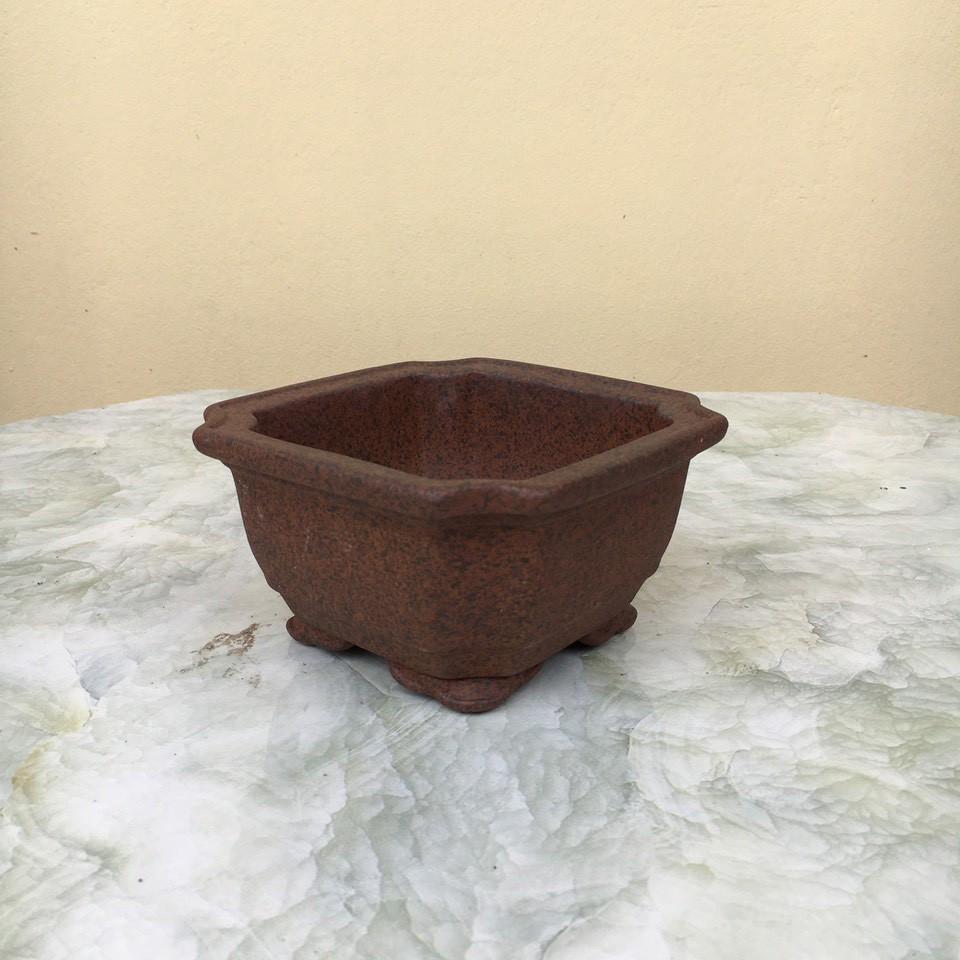 Chậu bonsai Vuông giả tàu mini gốm Bát tràng 1 size BM-88