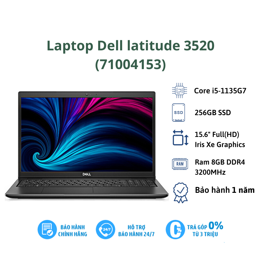 Laptop Dell Latitude 3520 (71004153)/i5-1135G7/ RAM 8GB/ 256GB SSD/ Intel Iris Xe Graphics/ 15.6inch FHD/ 3Cell/ Ubuntu/ 1Yr - Hàng chính hãng