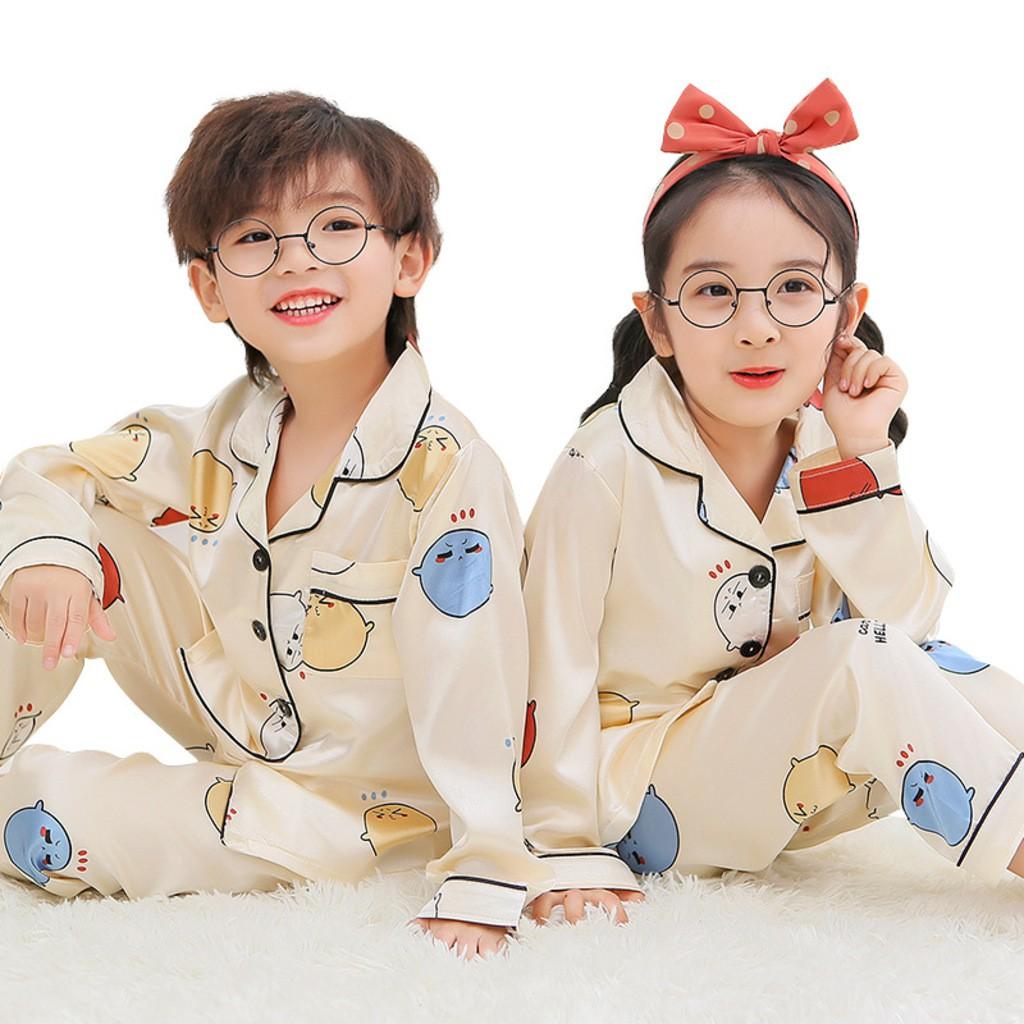 Đồ Ngủ Pijama Lụa In Pikachu Cực Xinh Cho Bé Trai Bé Mặc Đều Xinh, Đồ Bộ Pijama Hình Cho Bé Từ 6-28Kg - SUMO KIDS