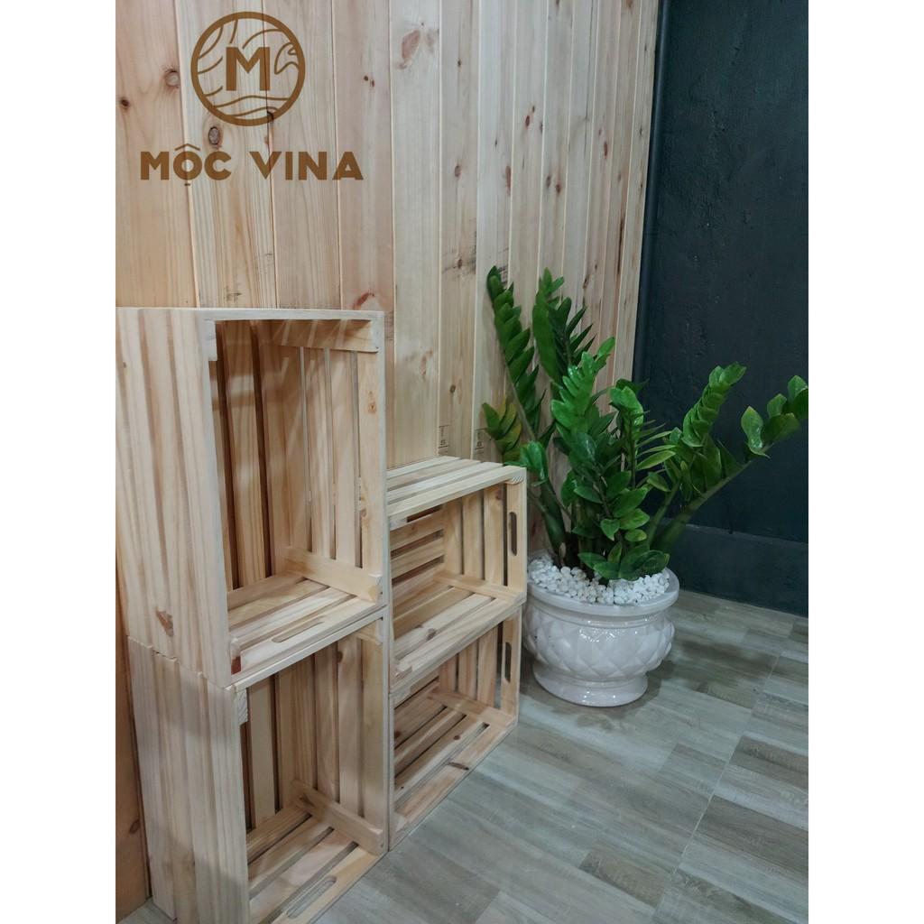 Thùng box gỗ thông decor trang trí 40*26*20 Mộc Vina