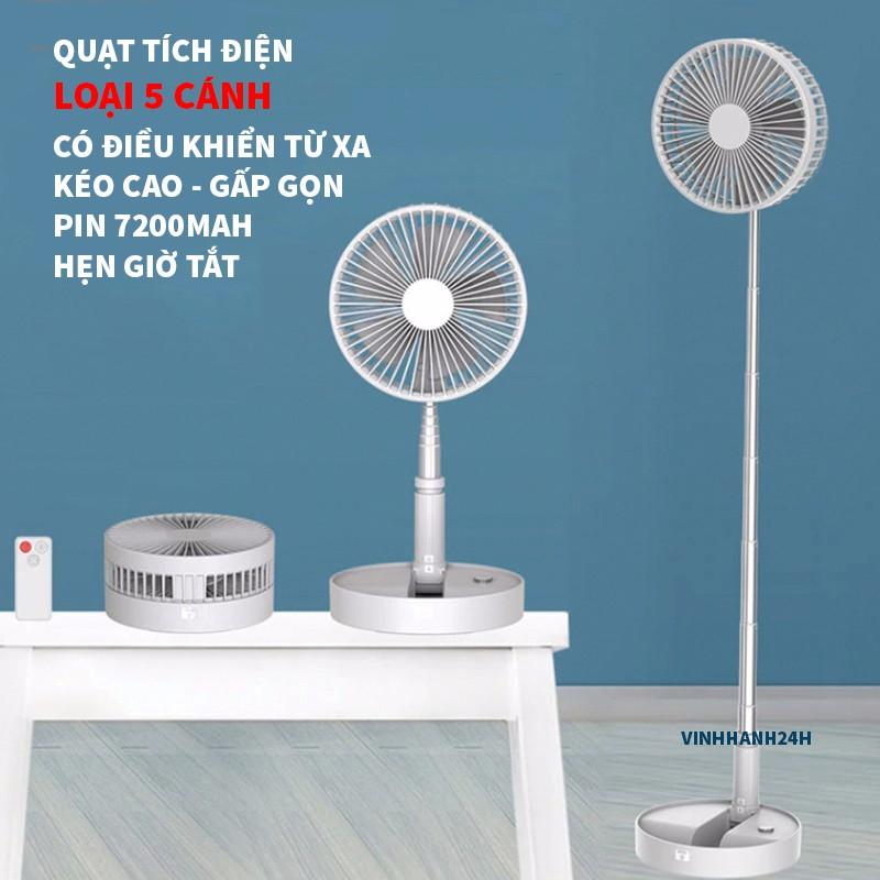 QUẠT TÍCH ĐIỆN - LOẠI 5 CÁNH – CÓ ĐIỀU KHIỂN TỪ XA – KÉO CAO - GẤP GỌN - PIN 7200MAH