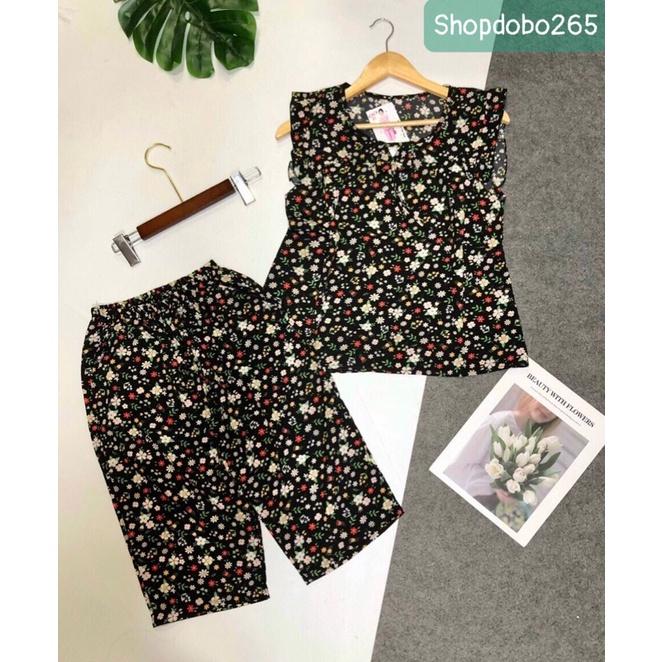 Đồ bộ nữ,đồ ngủ mặc nhà lửng vải lụa BL 156 họa tiết hoa nhí dễ thương size 47-60kg.