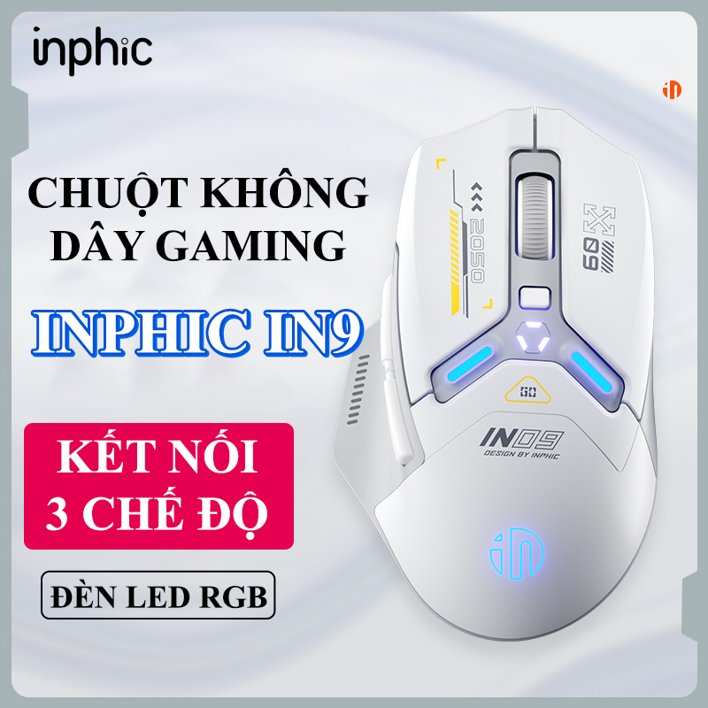 Chuột không dây chuyên game INPHIC IN9 kết nối 3 chế độ có đèn led RGB 16.8 triệu màu kèm theo độ nhạy lên đến 10000DPI - Hàng Chính Hãng