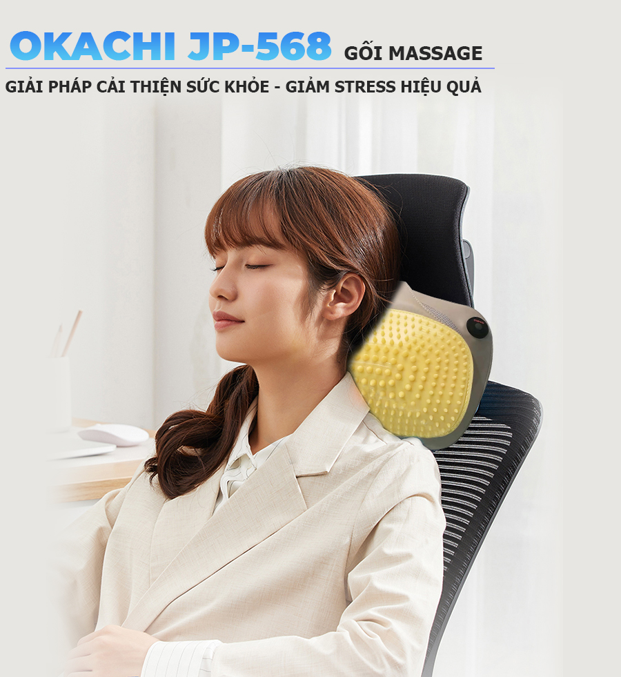 Gối massage hồng ngoại vai cổ lưng Shiatsu OKACHI JP-568