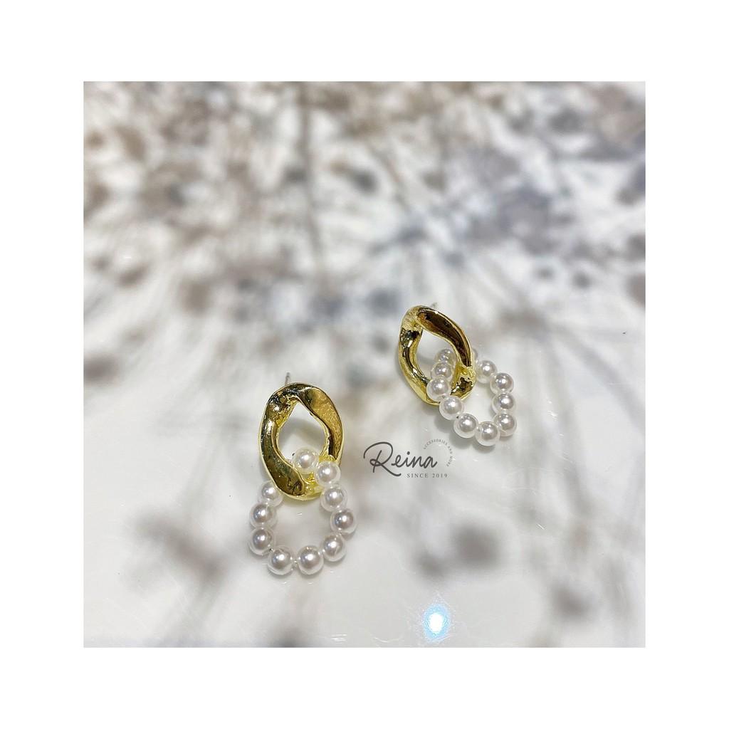 Khuyên tai nữ phong cách Retro kiểu dáng double bạc S925 Reina đính hạt trai cao cấp