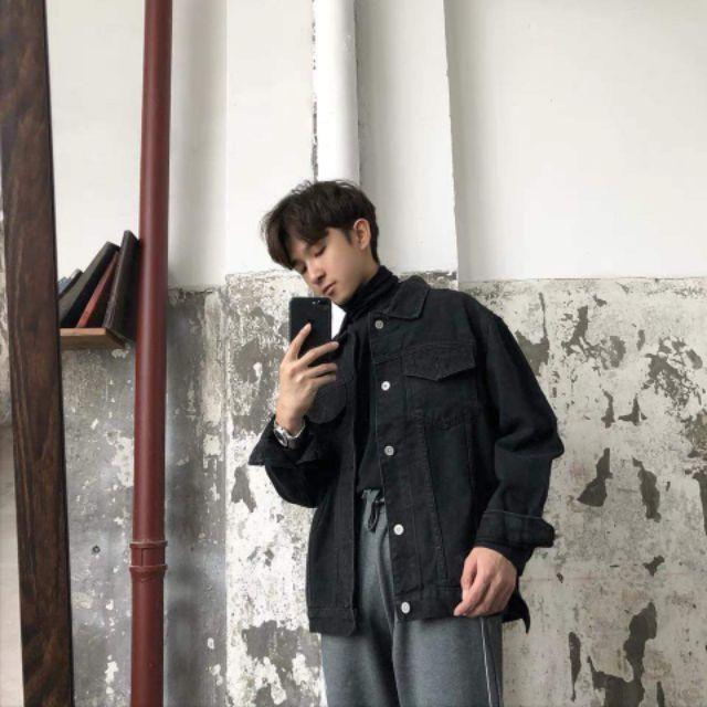 Áo khoác jean đen denim jacket form Unisex đen/lính