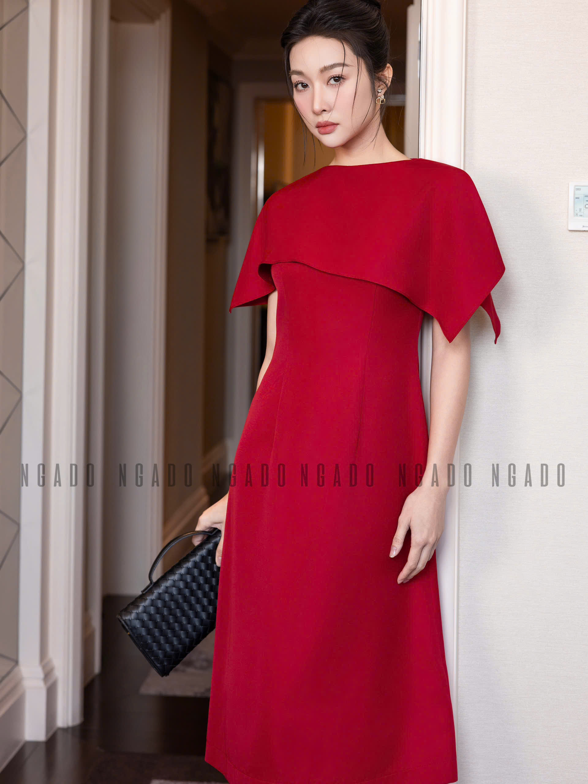 Đầm đỏ vạt xéo NGADO , đầm kiểu Nữ , đầm dự tiệc